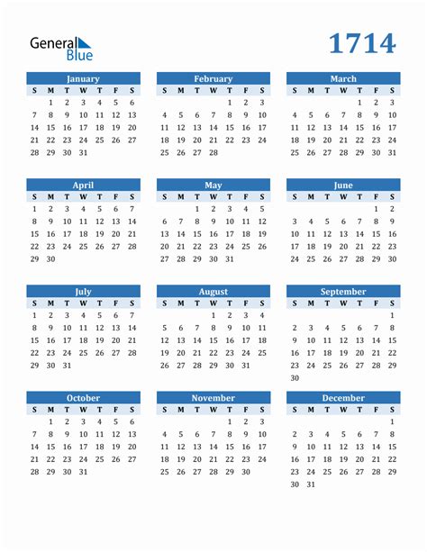Free 1714 Year Calendar In Pdf Word And Excel