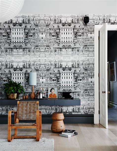 City Pattern Wallpaper Living Room Monochrome Black And White