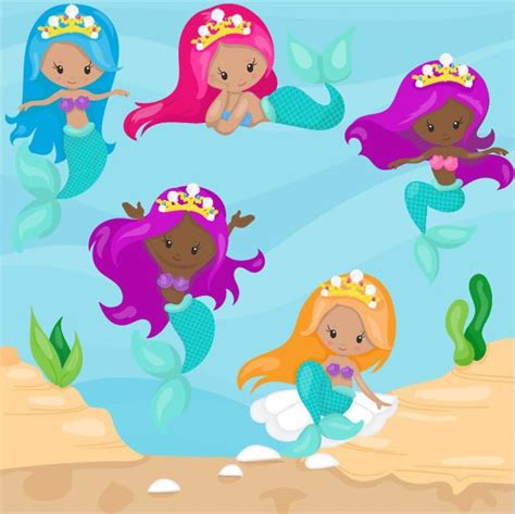 Mermaid Clipart Commercial Use Mermaids Clipart Ocean Vector Etsy Uk