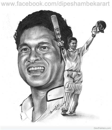 Pencil Sketch Of Cricketer Sachin Tendulkar Desi Painters