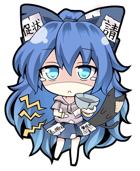 Safebooru 1girl C Absurdres Barefoot Begging Blue Bow Blue Eyes Blue Hair Blue Skirt Bow Bowl