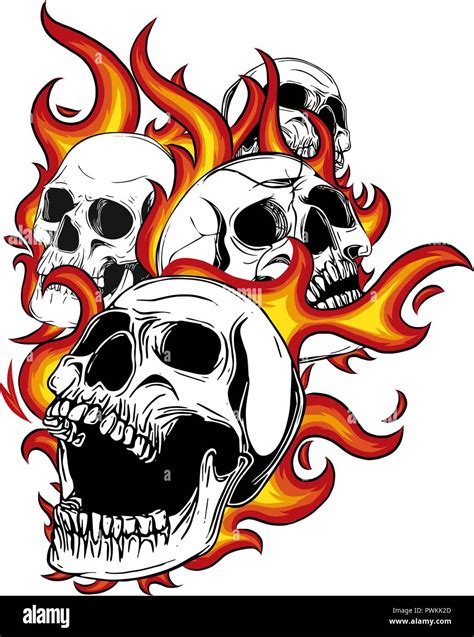 Skull On Fire With Flames Vector Illustration Stock Vector Image And Art