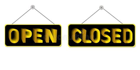 Set Of Open And Closed Signs Signs With Rope On A White Background