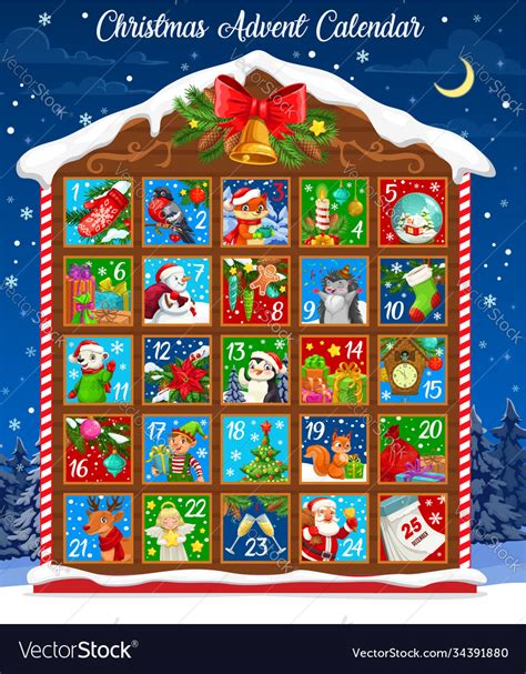 Christmas Winter Holiday Advent Calendar Template Vector Image
