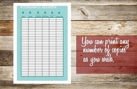 Attendance Register Pdf By Cinober On Etsy Attendance Register Contact