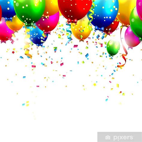Poster Colorful Birthday Balloons And Confetti Vector Background