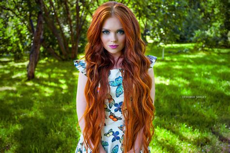 Wallpaper Redhead Women Outdoors Trees Face Portrait Long Hair
