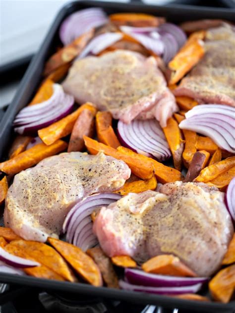 Sheet Pan Chicken With Sweet Potato And Red Onion Recipe Real Food