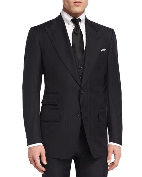 Tom Ford Windsor Base Herringbone Three Piece Suit Black Neiman Marcus
