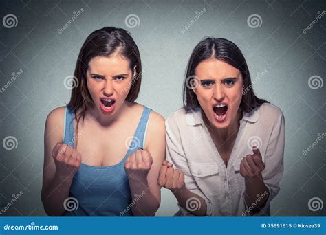 two beautiful angry women screaming stock image image of female portrait 75691615
