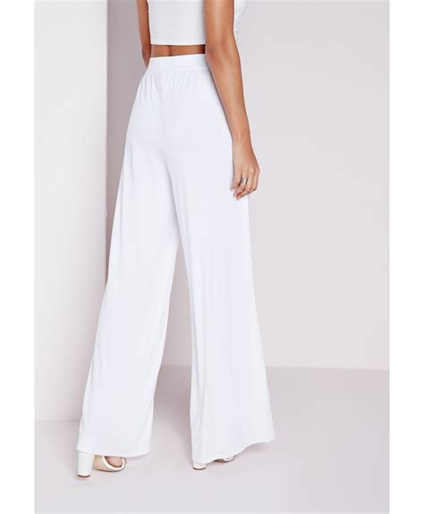 Missguided Jersey Wide Leg Trousers White In White Lyst