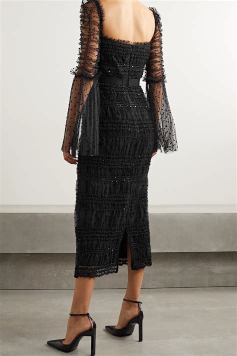 Hutch polka dot wrap maxi dress by in assorted size xs. Black Ruched sequin-embellished polka-dot flocked tulle ...