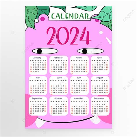 Template Kalender Kartun Pink Vektor Templat Untuk Unduh Gratis Di