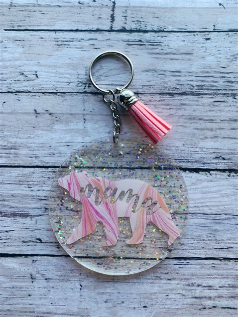 Mama Bear Keychain Acrylic Keychain Glitter 3 Etsy In 2020 Keychain