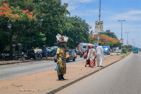 Crowded African Road With Local Ghana People In Kumasi City Editorial