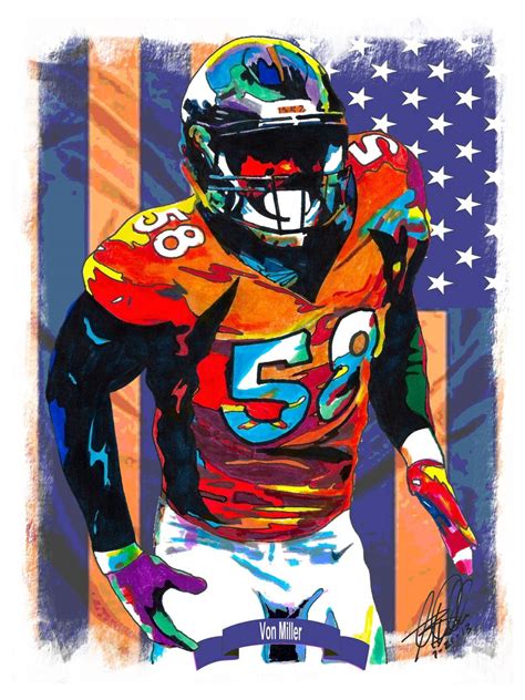 Von Miller Denver Broncos Nfl Football Sports Poster Print Wall Art