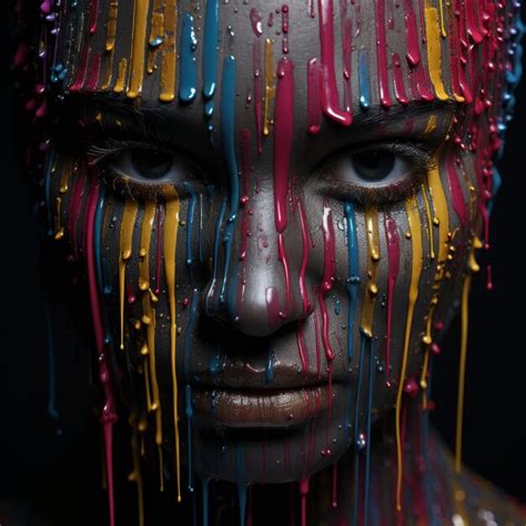 Premium Photo A Woman With Paint Dripping Down Her Face