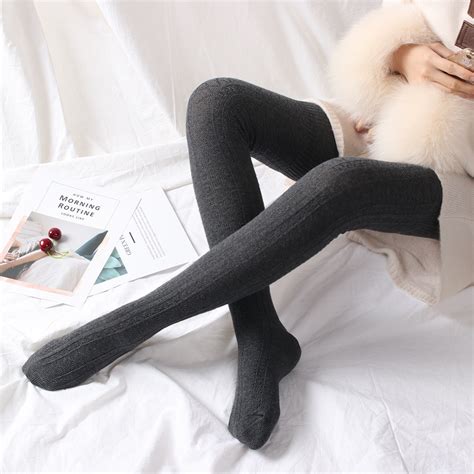 1pc women fashion cotton blended stockings winter warm knit knee over thigh stockings high