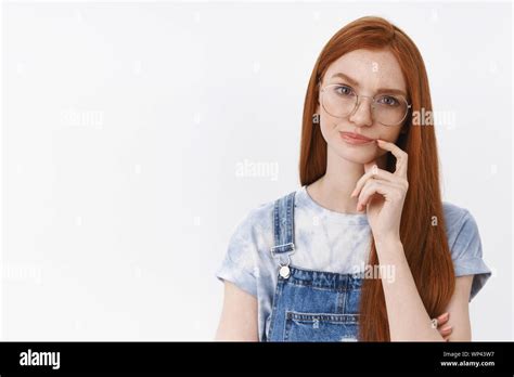 Serious Looking Suspicious Perplexed Redhead Smart Girl Wear Glasses