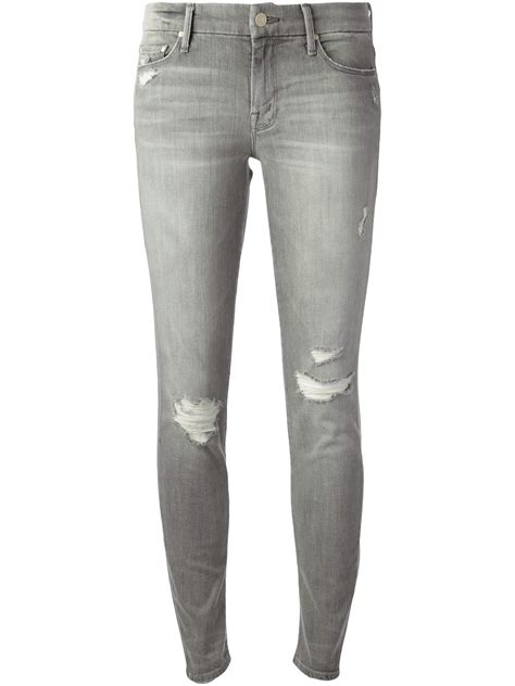 Mother Distressed Skinny Jeans In Gray Lyst