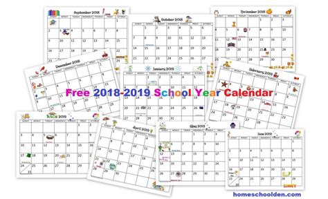 Free 2018 2019 Calendar Printable Homeschool Den