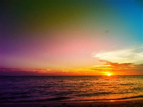 Sunset On Horizon Line Over Sea And Colorful Sky Stock Photo Image Of