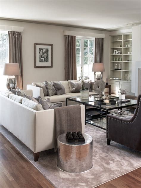 Houzz Transitional Living Room With White Walls Design Ideas