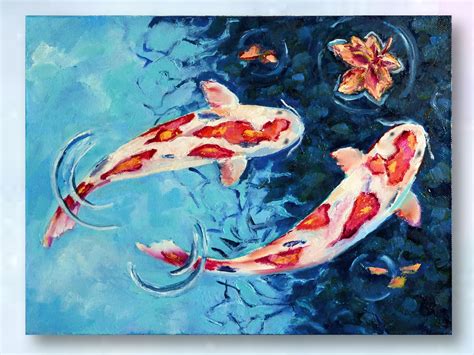 Pintura al óleo de peces Koi sobre lienzo Original koi fish Etsy