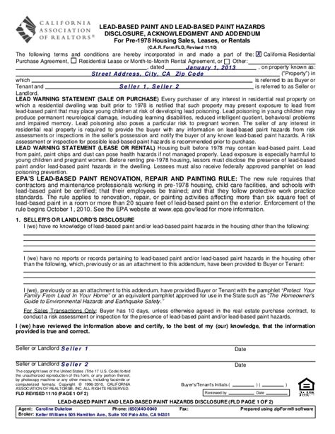 Official rental agreement templates for all lease types in california (residential and commercial). Fld lead-based paint and lead-based paint hazards - 1110