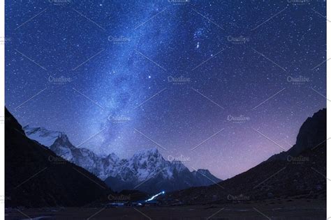 Milky Way And Mountains Night Landscape Featuring Milky Way Milkyway