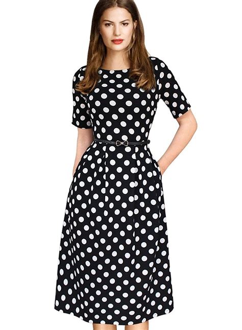 customized womens vintage spring summer polka dot wear to work casual a line dress in dresses