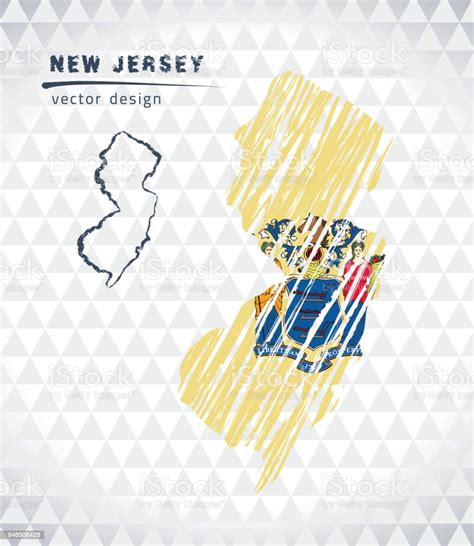 Vetores De Mapa De Vetor De Nova Jersey Com Bandeira Dentro Isolado Em