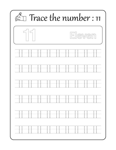 Trace The Number 11 Number Tracing For Kids 10820877 Vector Art At