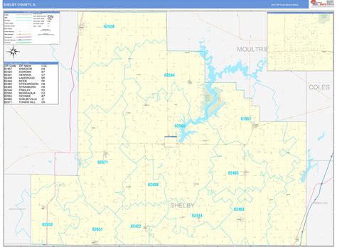 Shelby County, IL Zip Code Wall Map Basic Style by MarketMAPS - MapSales