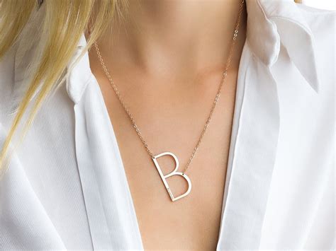 Large Initial Necklace Sideways Initial Necklace Oversized Letter