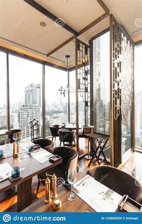 Modern Luxury Decorated Interior Restaurant That Can View Bangkok