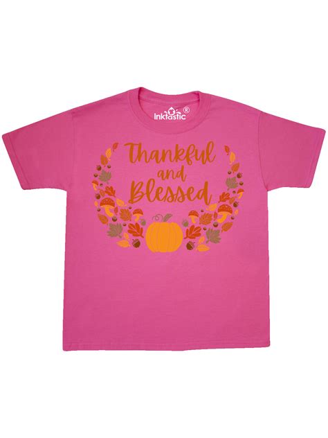 Inktastic Thankful And Blessed Pumpkin And Fall Leaves Youth T Shirt