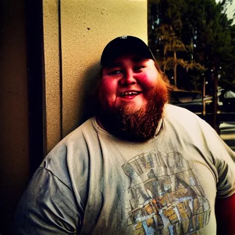 Close Up Portrait Of Fat Redneck Man In Dirty Clothes Stable