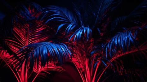 Premium Ai Image Beautiful Tropical Plant Palm Leaf Tree Neon Light