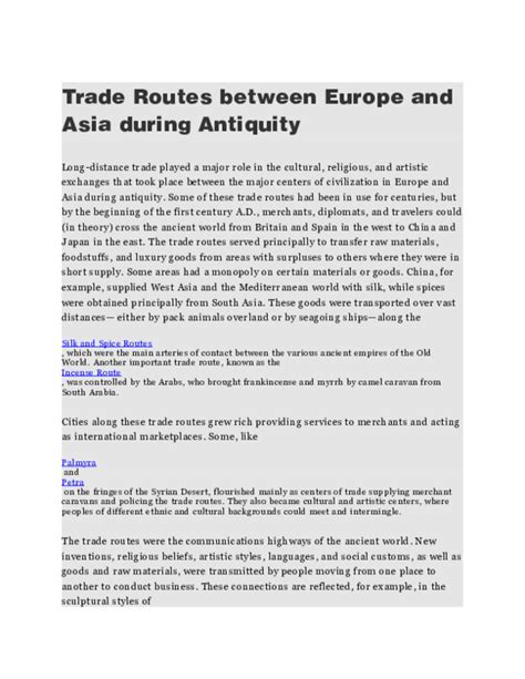 Doc Trade Routes Between Europe And Asia During Antiquity Anju
