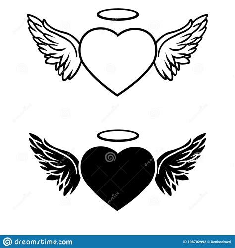 Angel Wings Icon Vector Set Heart With Wings Illustration Sign