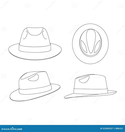 Template Fedora Hat Vector Illustration Flat Sketch Design Outline