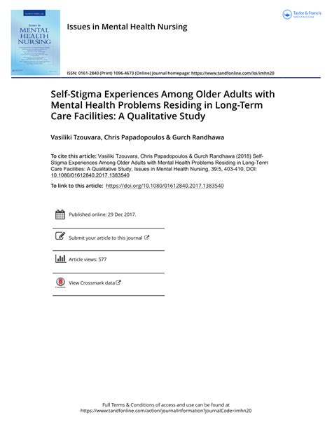 Pdf Self Stigma Experiences Among Older Adults With Mental Health