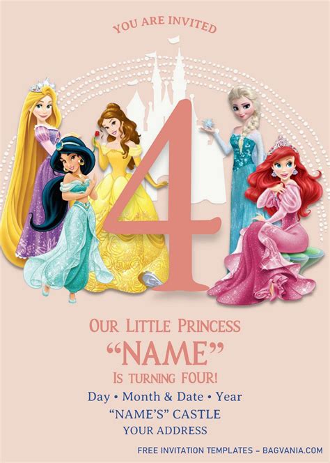 Disney Princess Birthday Invitation Templates Editable With