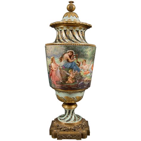 Large Austrian Royal Vienna Bronze Mounted Covered Vase Circa 1890 For