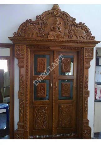Interior Carved Wooden Pooja Double Door For Home Height 80 Inch At