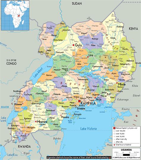 Uganda District Maps Map Of Uganda Showing The Regions Of The Country