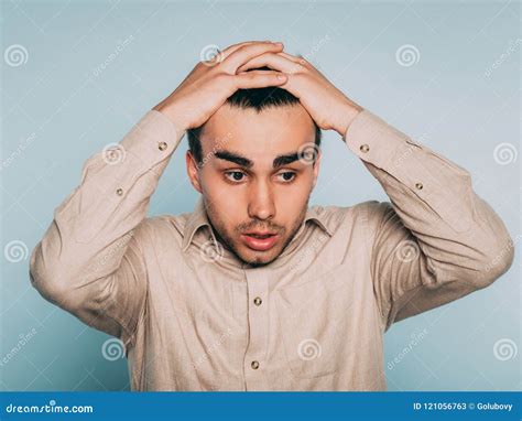 Sad Worried Scared Afraid Man Pull Hair Out Emotion Stock Image Image