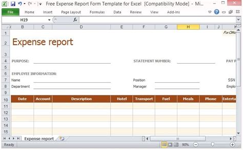 Free Expense Report Form Template For Excel