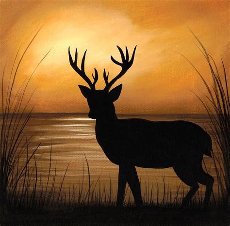 Deer Lake By Elaina Wagner Silhouette Painting Lake Painting Art